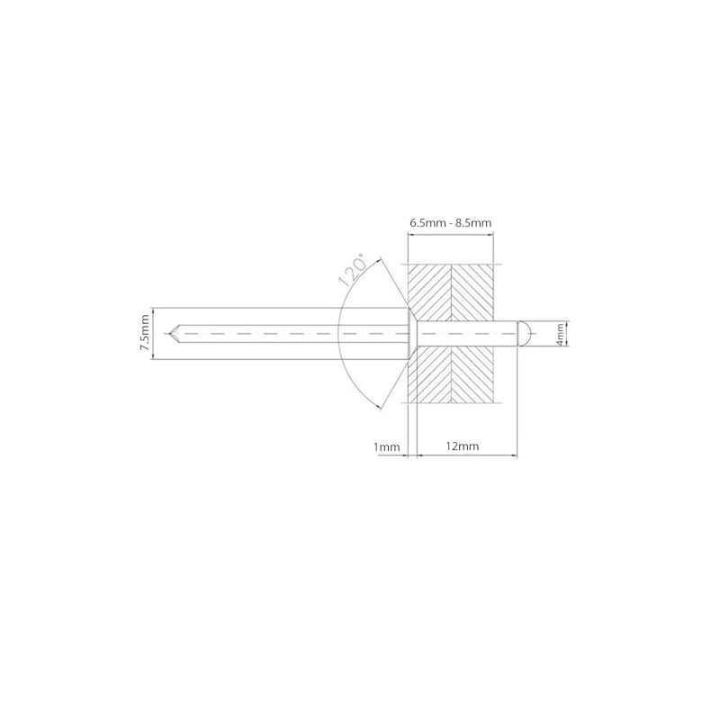 4mm x 12mm Blind Pop Rivet Countersunk Head Aluminium/Steel Shaft