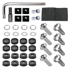 JUSTTOP Anti Theft License Plate Screws Kits, Stainless Steel Rust Resistant Car Plate Mounting Hardware, M6 (1/4") Tamper Proof Screws Nut Caps for License Plates, Car Accessories (Silver)