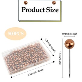 Pack of 500 push pins, pins, pin board pins, push pins for world map, pin board pins, marking pins, world map, round head pins, push pins, gold