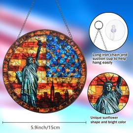 U-MOJOK Statue of Liberty Sun Catcher,Handmade Statue of Liberty Stained Windows Hanging,Acrylic Statue of Liberty Window Panel Wall Outdoor Garden Decor,July 4th for Lovers,Women