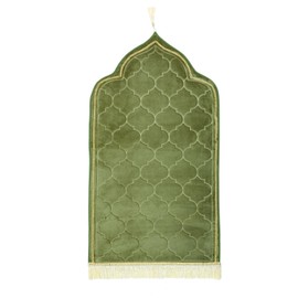 Muslim Prayer Rug Gold Rimmed Soft Thick Flannel Prayer Carpet Mat 25.5x45 Inch One of Three Random Patterns, Pea Green