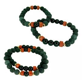 Veraly Pulsera Budista Con Cuentas De Lava Naturales Full Diámetro 6