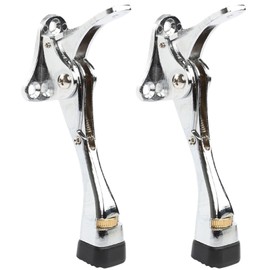 Kickdown Door Stopper 4 Inches - 2 Packs One Touch Adjustable Height Door Stop for The Bottom of Door Aluminum Alloy Metal Door Stopper with Rubber Tip & Wall Protectors for Wide Doors Silver
