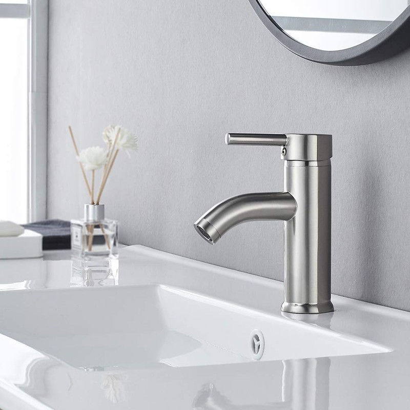Bathroom Faucet Brushed Nickel One-Handle, Modern one Hole Bathroom Sink