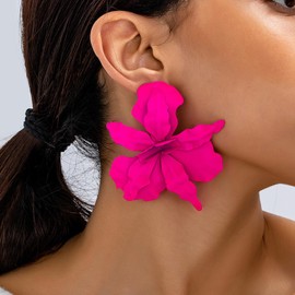 Gold Flower Statement Earrings for Women Big Pink Dangle Drop Earrings Trendy Fashion Floral Statement Jewelry for Spring Wedding Party Gifts