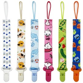 6 Pack Baby Pacifier Holder Clips - Dummy Clips Lightweight Universal Holder Leash for Boys and Girls Fits for Most Pacifiers - Protects Your Baby - Binkie Styles & Baby Teethers & Toys and Gift