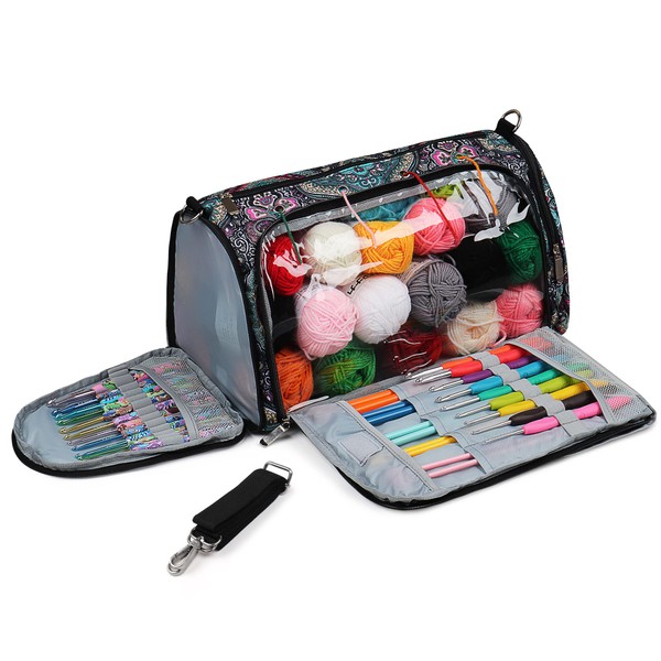 Aeelike Knitting Bags for Women, Knitting Bags and Knitting Organizers Extra Large, Knitting Bags for Wool and Needles Storage UK, Craft Bags with Compartments, Yarn Storage Unit Travel Crochet Bag