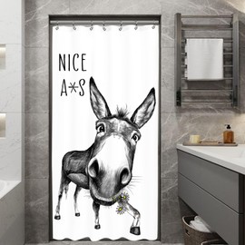 Yookeb Stall Funny Donkey Bathroom Shower Curtain 36W by 71H Inch Hilarious Small Half Modern Sketch Animal Cute Farmhouse Polyester Fabric 12 Plastic Hooks Waterproof Decor