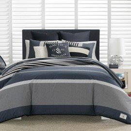 Nautica Duvet Cover Set Cotton Reversible Bedding with Matching Shams, Styligh Home Decor, King, Rendon Charcoal/Navy