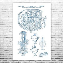 Nuclear Reactor Poster Print, Science Teacher, Physicist Gift, Physics Lab Art, Power Technician, Engineer Gift Blue & White (18 inch x 24 inch)