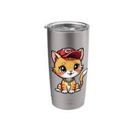 Cute Hip Hop Cat Tee Funny Rap Music Kitten Baseball Cap Cat Stainless Steel Insulated Tumbler