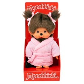 Sekiguchi 203802 Original Monchhichi Girl in Bathrobe, Approx. 20 cm Cuddly Toy Made of Brown Plush
