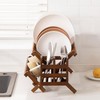 HBlife Dish Rack,Teak Folding 2-Tier Collapsible Drainer Dish Drying Rack