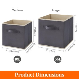 Lifewit 13 Inch Cube Storage Bins, 10 Packs Collapsible Storage Cubes, Foldable Fabric Bins Multi-color Organizer Bins with Handles, Decorative Organizing Baskets for Shelves, Closet,Gray