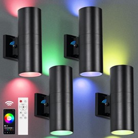 futxnziey RGBCW Outdoor Wall Light 4 Pack, Smart Porch Light Dusk to Dawn Lighting with Remote Control, WiFi Outdoor Wall Sconce, Compatible with Alexa, Exterior Lights for House Porch Garage