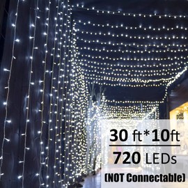 Solhice LED Curtain Lights Outdoor 30ft x10ft White, 720 LEDs 8 Modes Plug in Window Christmas String Lights Indoor, Twinkle Lights for Patio Wedding Party Yard Decor (Not Connectable)