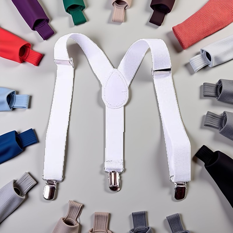 Cauaoa White Kids Adjustable Y-Back Suspenders,Clip on Y-Back Elastic with