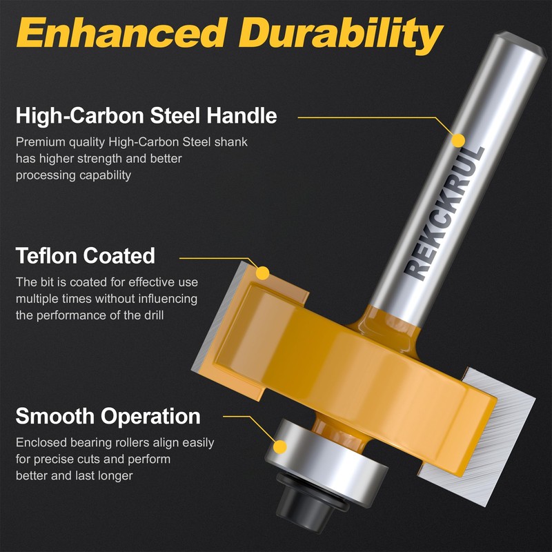 REKCKRUL 1/4 Shank Rabbet Router Bit with 6 Bearings Set