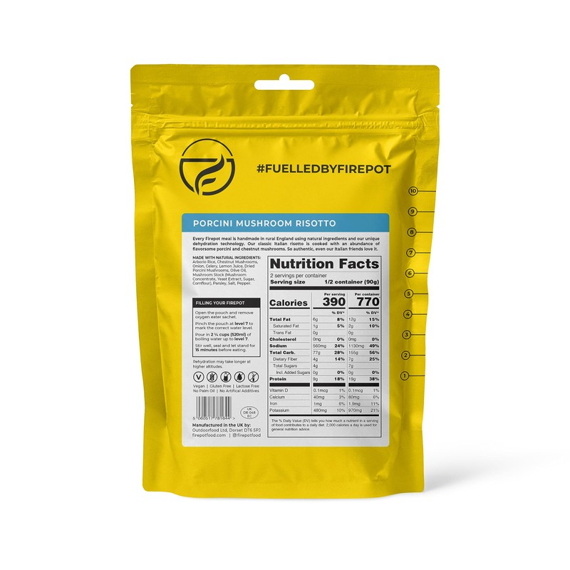 FIREPOT Porcini Mushroom Risotto - Healthy Plant Based Dehydrated Camping