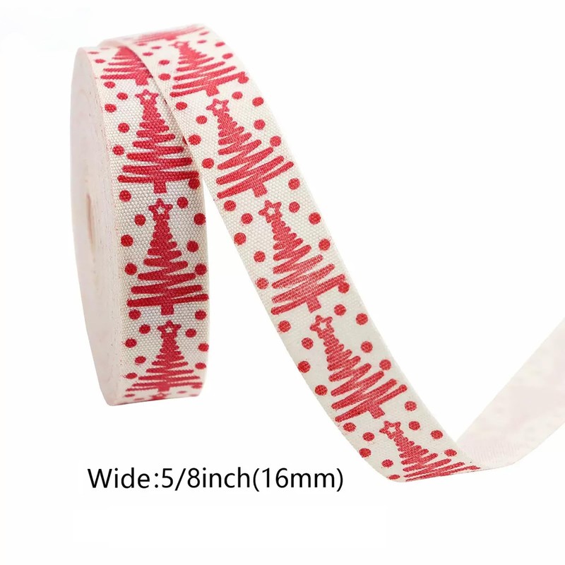 Red Tree Merry Christmas Ribbon 5/8 Inch × 10 Yards