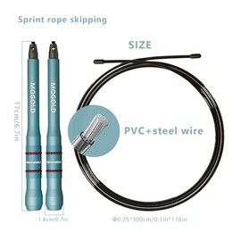 Speed Jump Rope, Turquoise Aluminum Alloy Handles with PVC Steel Wire, 17cm Handle, 118-Inch Adjustable Rope, 360-Degree Rotation, Anti-Slip Grip for 