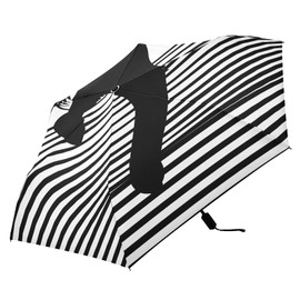 Oyihfvs Black Cat Silhouette Out of Ripped Black White Stripes Folding Umbrella, Strong Lightweight Travel Rain Umbrella, Portable Compact Sun Parasol with UV Protection