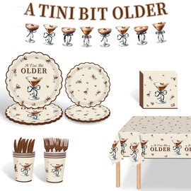 Martini Bow Party Plates Supplies, A Tini Bit Older Party Tableware Espresso Martini Cocktail Coffee Decorations Disposable Paper Plates Napkin Fork for Bar Party Birthday, Serves 24