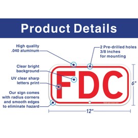 FDC Sign, Fire Department Connection Sign, 4 Pack, 12" x 6" .40 Rust Free Aluminum, UV Protected, Weather Resistant, Waterproof, Durable Ink，Easy to Mount