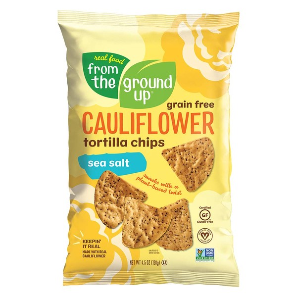 REAL FOOD FROM THE GROUND UP Cauliflower Tortilla Chips - 6Count, 4.5 Oz Bags (Salted)
