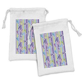 Ambesonne Retro Fabric Pouch Set of 2, Different Colored Sneakers on Vertically Striped Backdrop Youth Footwear Fashion, Small Drawstring Bag for Toiletries Masks and Favors, 9" x 6", Multicolor