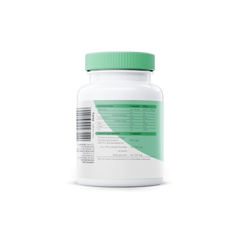OSAVI Shiitake Mushroom Extract, 800mg, Vegan Capsules, Immune Support, 60