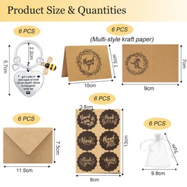 YUUTIAL 6 Sets Thank You Keyring Gifts Sets for Women Men,Inspirational Keychain with Organza Bags Thank You Card Envelopes,Appreciation Gifts for Colleague Employee Teacher Nurse