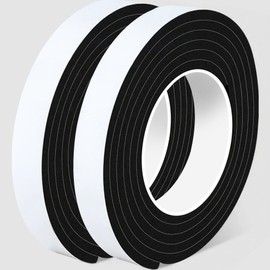 EVA Foam Weather Stripping Tape,1 Inch W x 1/4 Inch T Self-Adhesive Seal Tape for Doors & Windows-Draft Blocker,Soundproofing,Waterproof Insulation Foam,2 Rolls Total 33FT Black