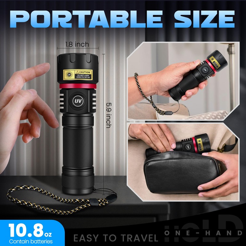 DARKBEAM UV Flashlight 365nm Black Light, 6xLED Quad-core Rechargeable Powerful