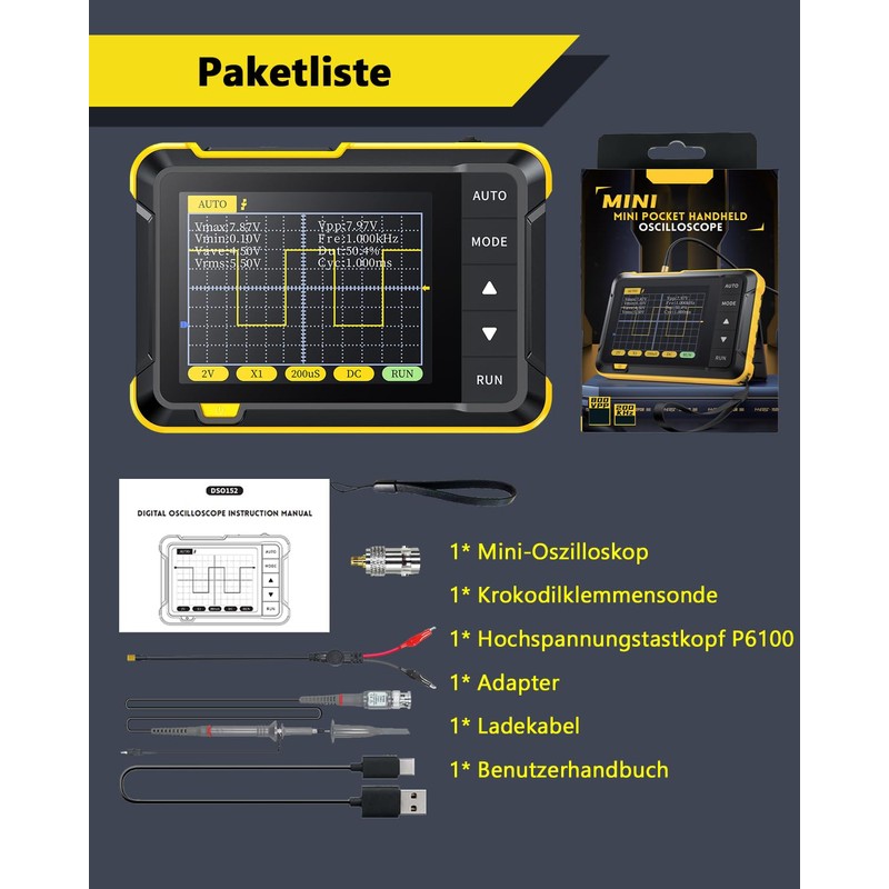 SURLABA Digital Oscilloscope, 2.8 Inch TFT Mini Oscilloscope, 200 KHz