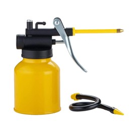 HUAXIU Oil Can Pump Oiler,250ML Metal High Pressure Oiler Lubrication Oiling Can Bottle Manual Oil Gun with Rigid Spout Thumb Pump Tool Oiler Yellow
