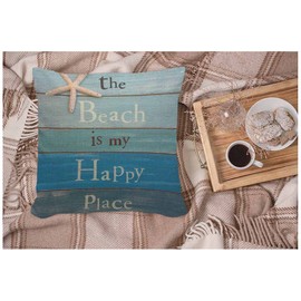 WONDERTIFY The Beach Is My Happy Place Cushion Cover Starfish Rhinestone Decorative Throw Pillow Covers, Sofa Pillow Case Blue Black White 45X45 Cm