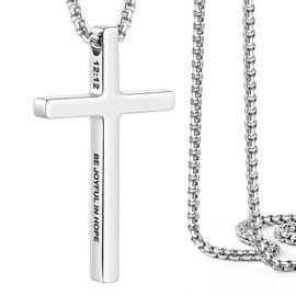Ldurian Easter Basket Stuffer Gifts Cross Chain for Men, Mens Cross Necklaces Inspirational Bible Verse Pendant Guys Necklaces, Stainless Steel Religious Christian Religious Gifts, 20inch, Stainless