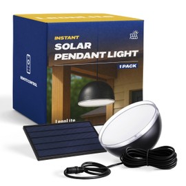 LEONLITE 3CCT Solar Powered Pendant Light, 50%/100% Dimmable, Auto Dusk to Dawn, Solar Hanging Lights with Remote Control, 3000K/4000K/6500K Selectable, IP65, Black
