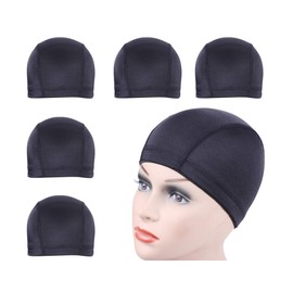 5 Pcs/Lot Black Dome Wig Caps Stretchable Hairnets Nylon Wig Caps with Wide Elastic Band for Making Wigs (Dome Cap L)