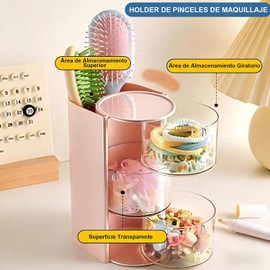Organizador de Accesorios para el Cabello con Porta cepillos, Porta brochas de maquillaje giratorio para collares, aretes, pulseras, anillos, brochas de maquillaje, pinzas y accesorios capilares.