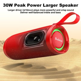 Bobtot Portable Speaker Bluetooth, 15W IPX6 Waterproof Speaker Wireless with Punchy Bass, Loud Sound, RGB, 20H Playtime, Dual Pairing for Party, Camping, Beach, Red