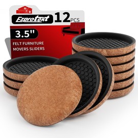 Ezprotekt Felt Furniture Sliders for Hardwood Floors, 3.5" 12 Pcs Upgraded Round Furniture Movers Sliders, Reusable Furniture Moving Pads for Heavy Bed Couch, Move Your Item Easy & Safely (Brown)