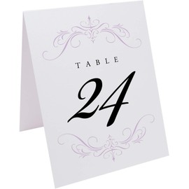 Documents and Designs Classic Flourish Wedding Table Numbers, Lavender, 1-15, Double Sided, Tent or Use in a Stand, Great for Parties & Restaurants - Made in The USA