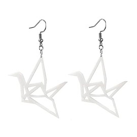 coadipress Origami Crane Earrings for Women Personality Big Black White Acrylic Folded Paper Flying Bird Dangle Drop Weird Earrings Jewelry (White)