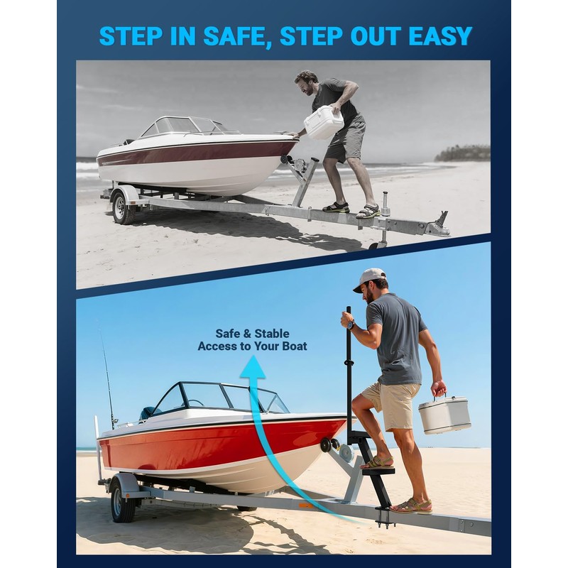 Boat Trailer Steps with Handrail Heavy-Duty Boats Boarding Step Ladder