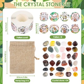 Pack of 12 Lucky Stones for Children with Jute Bag and Thank You Stickers, Party Bags Children's Birthday Party Favours Lucky Charm Stone Party Bag for Children's Birthday, Nursery, First Day of