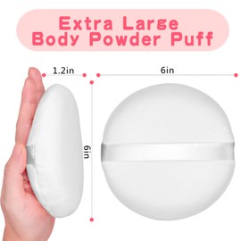 YINGMAN 2Pcs Extra Large Body Powder Puff & Luxury 6" Glass Jar Dusting Powder Container with Puff for Women Bath Powder Puffs Perfect for Talcum or Loose Powder (White 6" Only Puff)