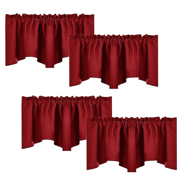 NICETOWN Burgundy Red Blackout Valances, Thermal Insulated Elegant W52 x L18 Scalloped Rod Pocket Curtains Small Window Treatment Tiers Home Decor Panels for Office/Living Room/Christmas, 2 Pairs