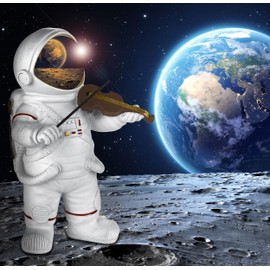 Brubaker Decorative Figure Astronaut Violinist - 20 cm Space Figure with Violin and Chrome Helmet - Hand-Painted Modern Space Statue for Musicians - White and Gold - Indoor